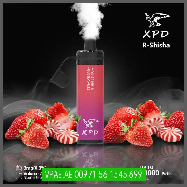 Xpd R Shisha 10000 Puffs Disposable Vape (Dl 3Mg) Strawberry Bubble Gum Disposable